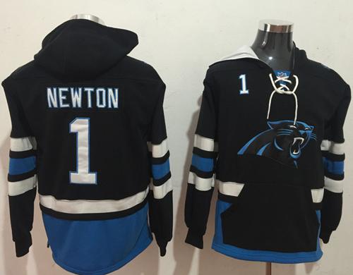 Nike Panthers #1 Cam Newton Black/Blue Name & Number Pullover NFL Hoodie